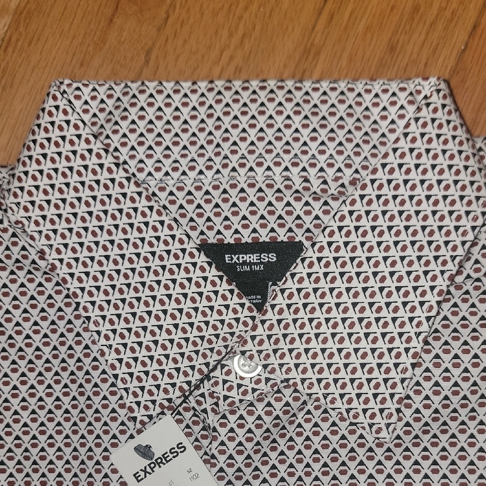 Express Black and White Casual Button Down Shirt with Geometric Pattern